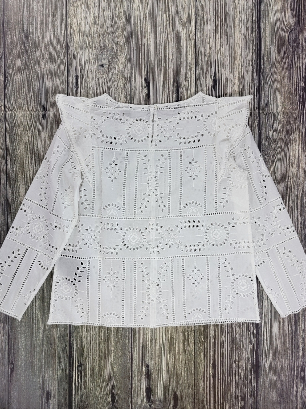 The Kooples NWT Floral White Eyelet Ruffle Shoulder Long-Sleeve Top - Picture 8 of 13